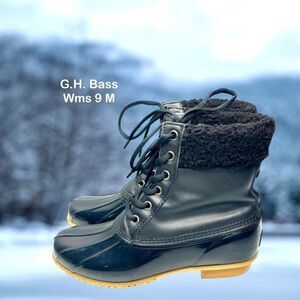 G.H. Bass Womens Harlequin Black Leather WRTPF Lined Winter Ankle Boot Size 9 M